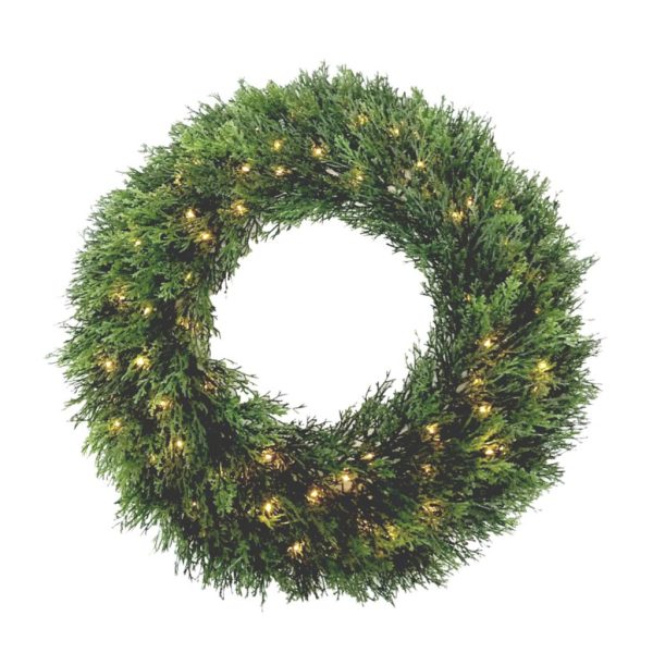 Wreath Cedar 70 LED Warm White Lights Battery Operation