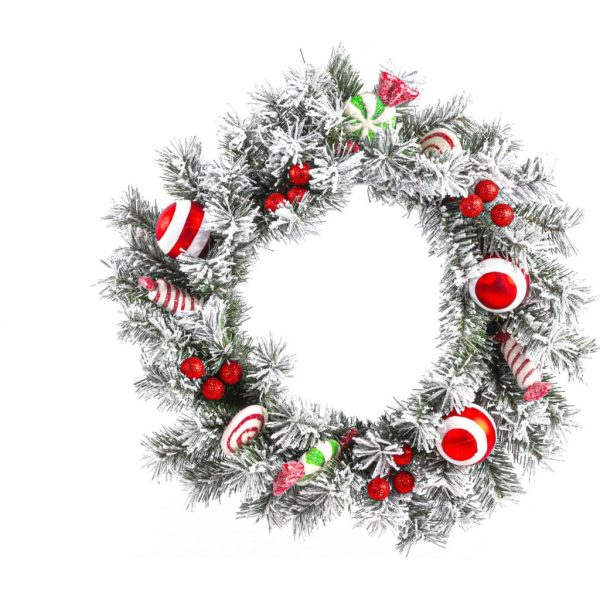 Wreath with Pinecones Red/White Ornaments