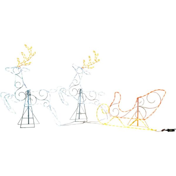 Outdoor Lighted Sleigh with Deer Lawn Ornaments
